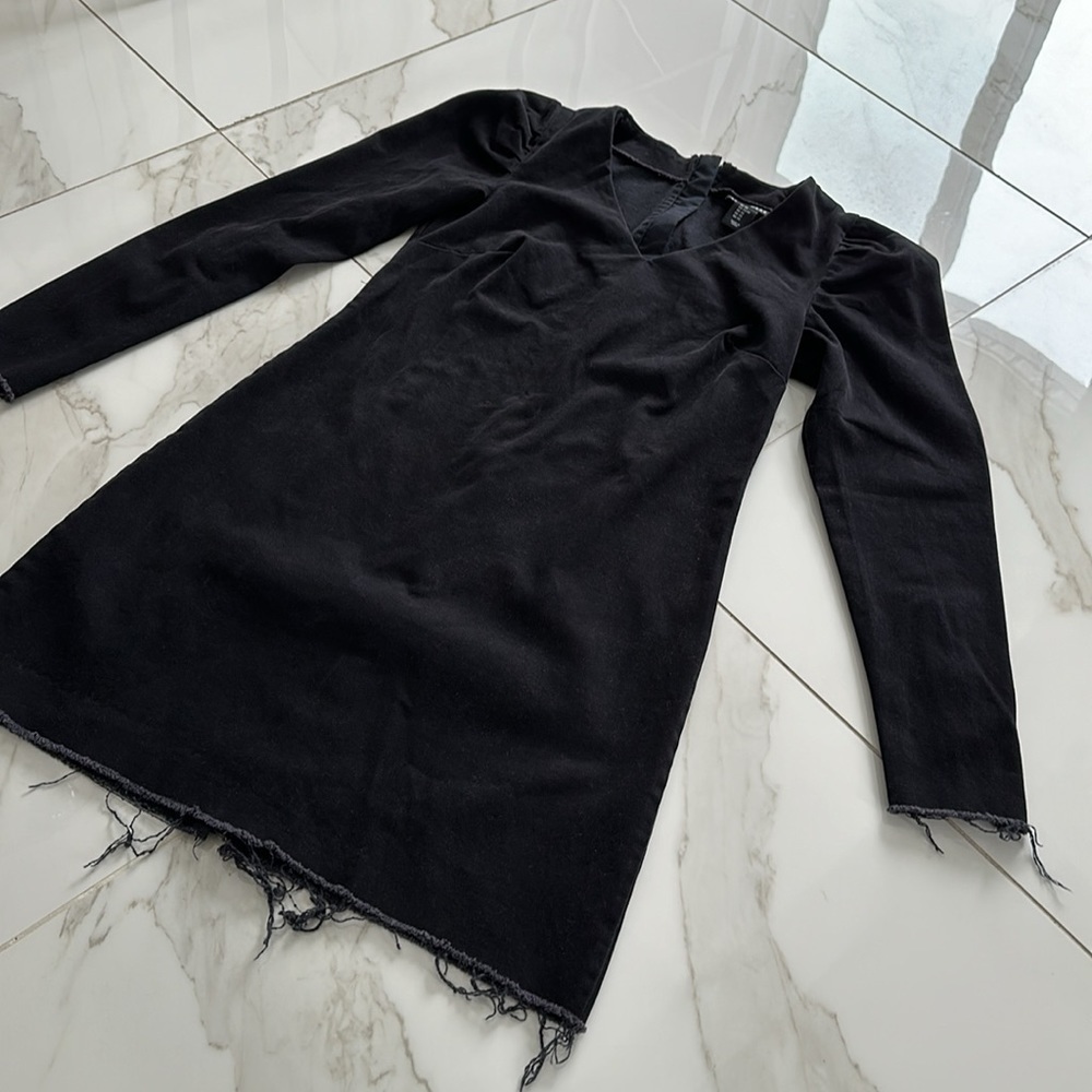 Belle Vere black denim stretchy dress frayed hems size XS - S